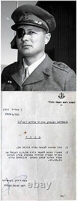 1954 MOSHE DAYAN Autograph HAND SIGNED LETTER Hebrew IDF ISRAEL + PHOTO + MAT