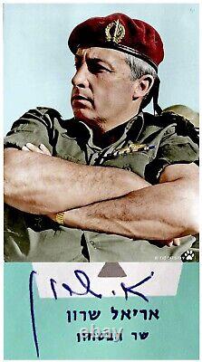 ARIEL Arik SHARON Autograph HAND SIGNED Hebrew IDF War DECORATION + PHOTO + MAT