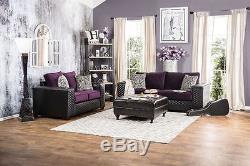 Claire Black and Purple Diamond Tufted Sofa Set Contemporary Modern Design