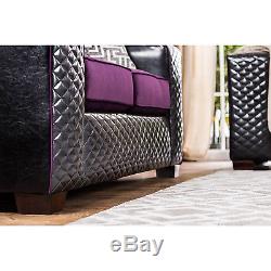 Claire Black and Purple Diamond Tufted Sofa Set Contemporary Modern Design