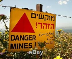 IDF Genuine Metal Sign DANGER MINES 3 Languages Israel / Jordan Border Used