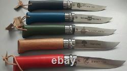 OPINEL IDF lot of 5 comemorative no8 knives 5 different with leather sheaths
