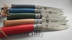 OPINEL IDF lot of 5 comemorative no8 knives 5 different with leather sheaths