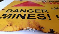 Old Rusty IDF Metal Sign DANGER MINES 3 Languages Israel/Syrian Border Used 6