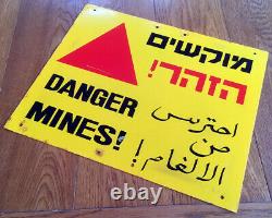 Original MILITARY TIN SIGN Danger MINEFIELD Hebrew LAND MINES Israel JEWISH IDF