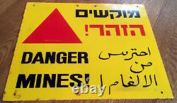 Original MILITARY TIN SIGN Danger MINEFIELD Hebrew LAND MINES Israel JEWISH IDF