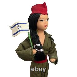 Vntg Isradoll Handmade 8 Israeli Female IDF Soldier Uniform Flag Base 1960s-70s