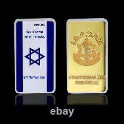 Barre d'argent 1 oz 999 Israël Étoile de David Symbole de l'IDF Ltd Ed. De 250 PC Peinture
