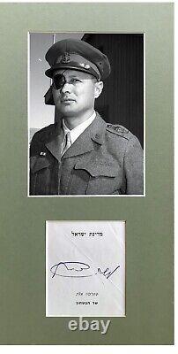 Carte autographe signée à la main de Moshe Dayan en hébreu, IDF Israël + photo + cadre juif