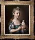 Old Master-art Portrait Peinture À L'huile Ancienne Petite Fille Pigeon Sur Toile 20x24