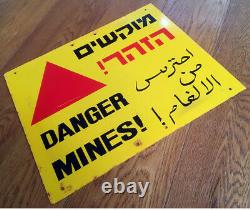 Original Militaire Tin Sign Danger Minefield Hébreu Mines Israël Jewish Fdi