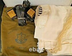 Rare Vtg Militaire Idf Zahal Tefillin & Prière Shawl Talit & Sac Juif 60's