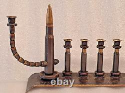 Très rare Menorah militaire vintage Zahal Idf avec étuis à balles Juif Judaica Israël des années 60